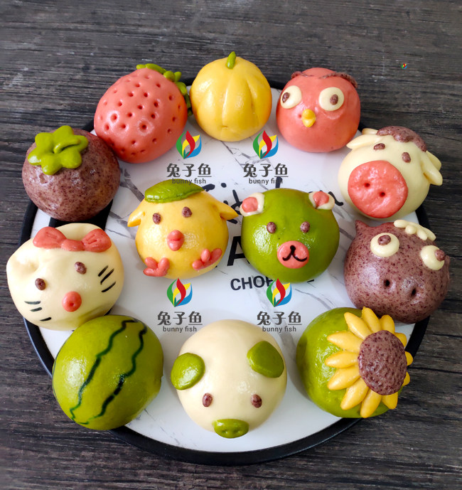 包邮 兔子鱼12个卡通包子馒头儿童辅食果蔬汁动物造型早餐面点