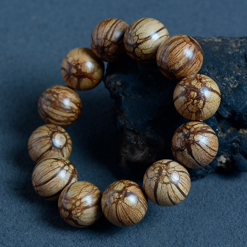 龙须藤梅花入骨丹手串西瓜黄花梨烟花花纹佛珠文玩小众木作