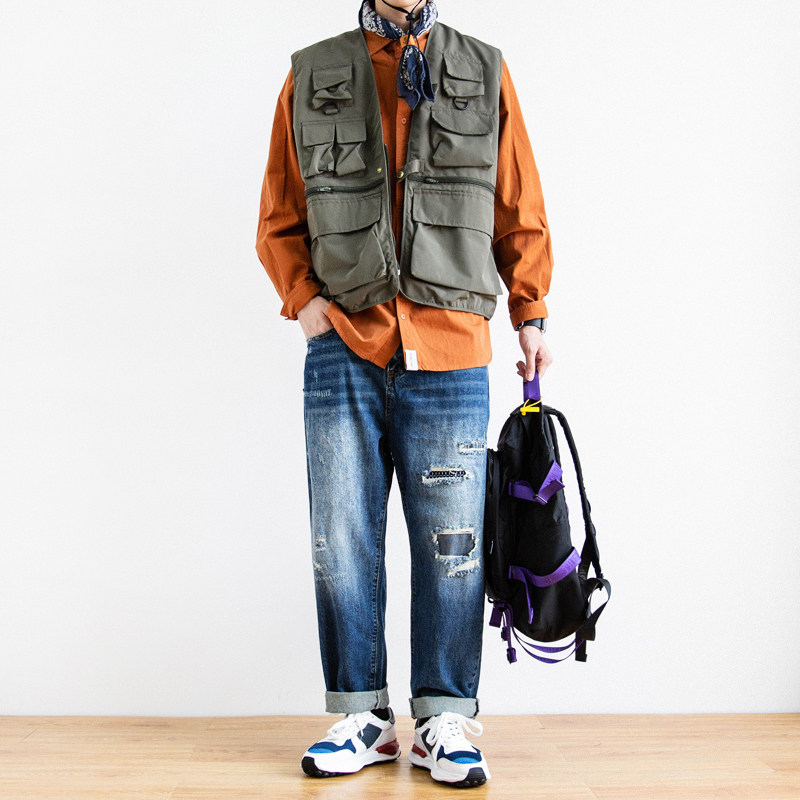 青年山系生活户外工装风多口袋日式男士马甲背心