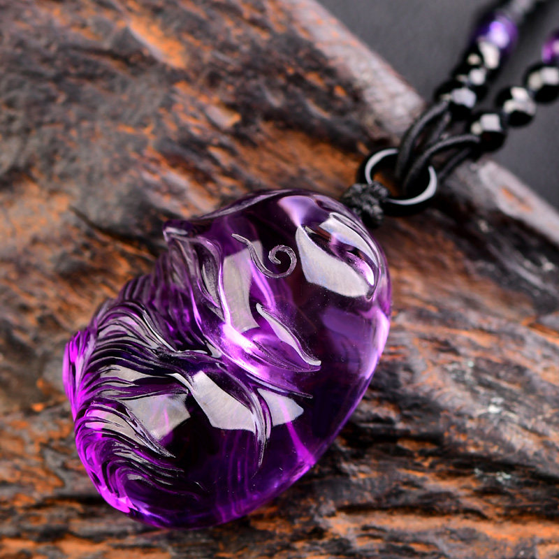 天然紫水晶狐狸吊坠桃花美狐妩媚九尾狐动人小巧项坠