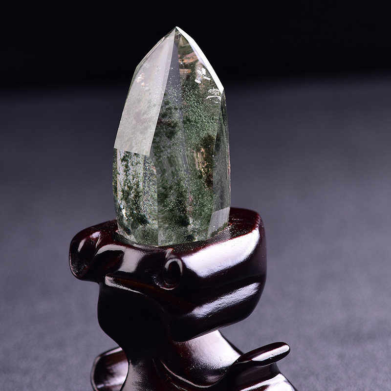 摆件天然水晶绿幽灵金字塔标本柱子原矿家居风水财运摆件