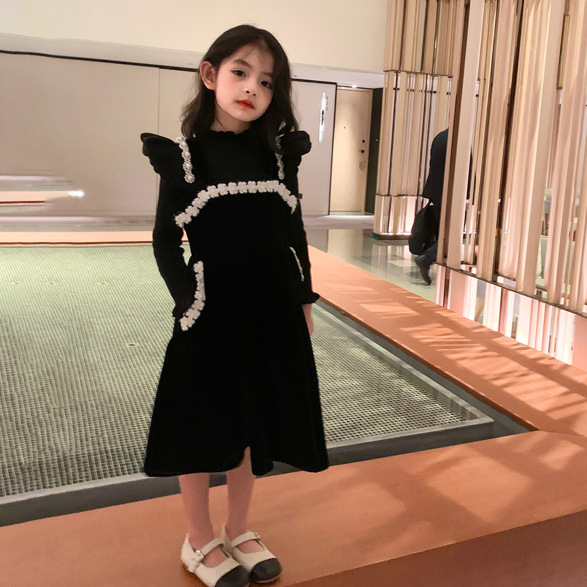 女童冬装裙子儿童新款黑色礼服名媛吊带裙女连衣裙