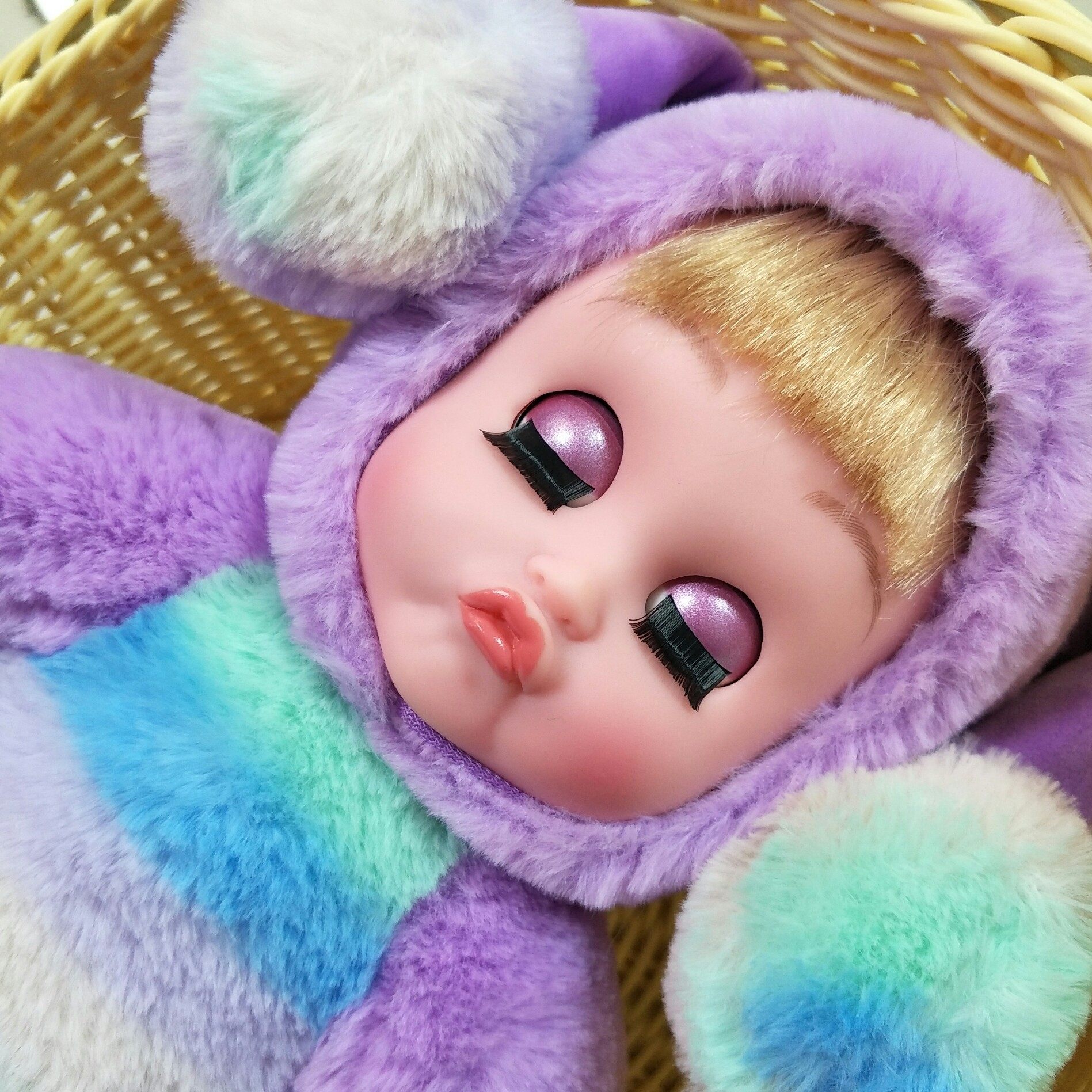 可爱嘟嘴眨眼软胶娃娃耳朵音乐睡眠毛绒布艺类玩具