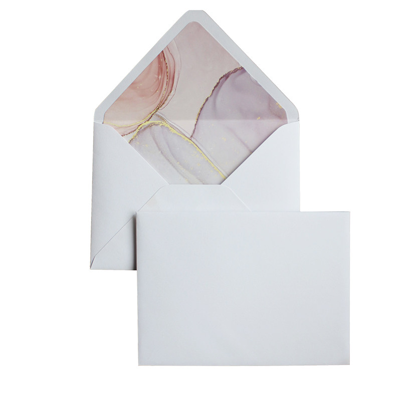 现货西式简约7寸白色纹理婚礼商务粉金流沙信封