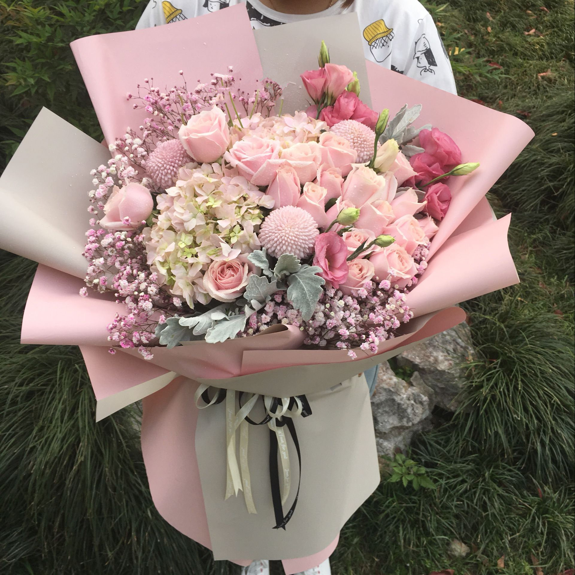 生日混搭玫瑰绣球花束无锡常州苏州昆山南通鲜花速递同城