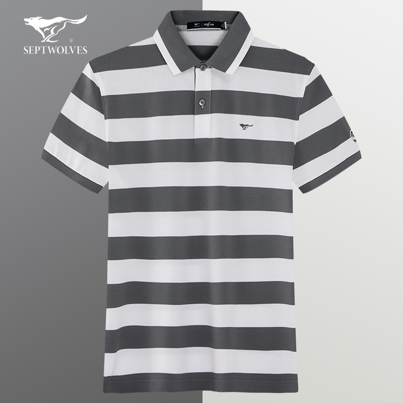 七匹狼条纹t恤男短袖夏季2021年新款潮流百搭休闲宽松翻领POLO衫
