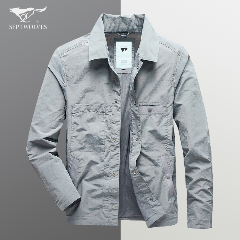 七匹狼休闲夹克男春秋季新款薄款男士外套翻领宽松户外运动茄克衫