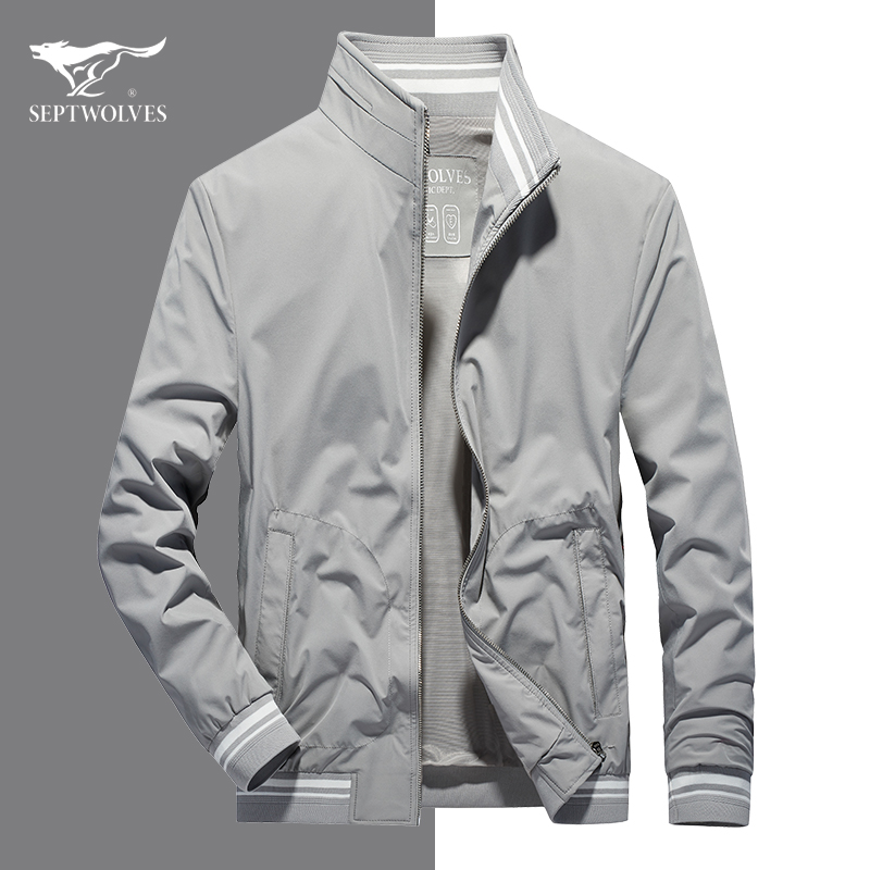 七匹狼秋季男士夹克中年男装立领宽松休闲上衣运动防水茄克外套潮