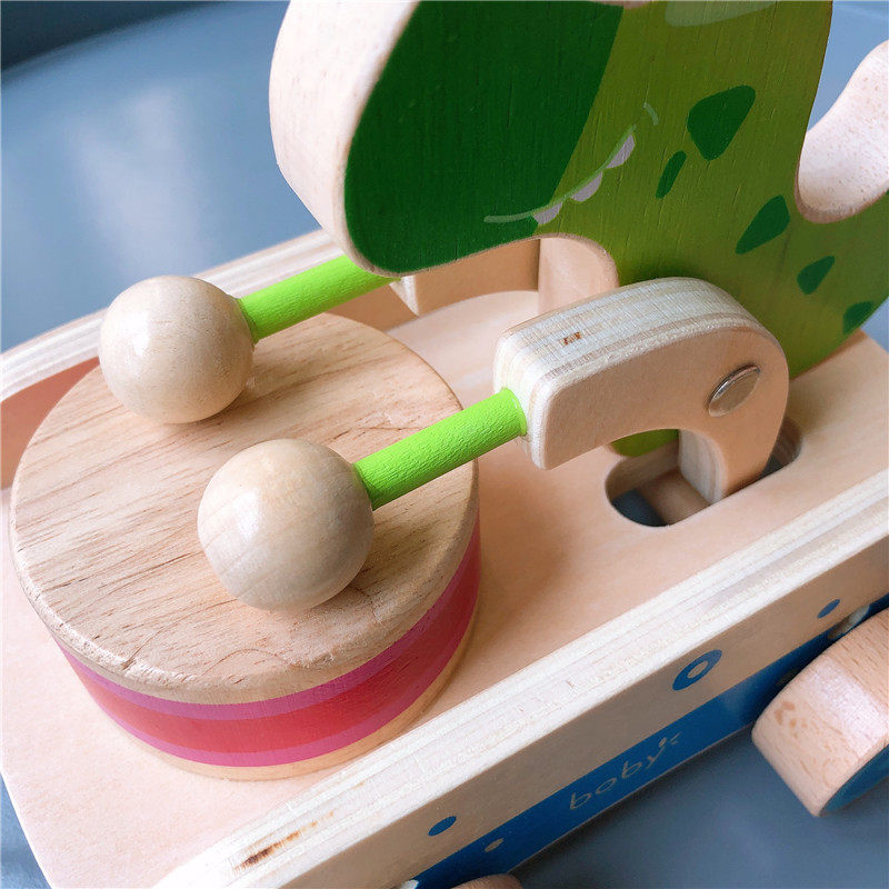 新款拖拉鳄鱼敲鼓玩具车拉线线绳手拉车宝宝牵引拖拉学步玩具