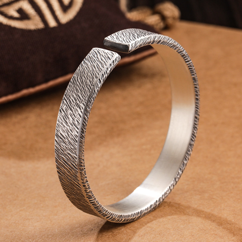 手镯久溪银楼s999足银男纯银锤纹复古个性手工定制手镯