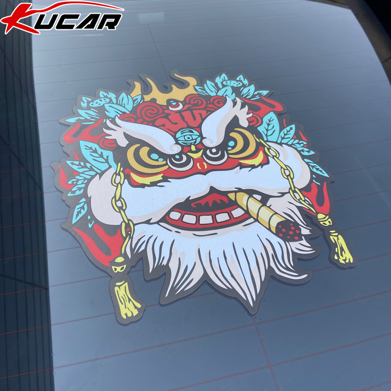 汽车贴纸电动车贴画摩托车贴花划痕创意个性中国风国潮舞醒狮子头