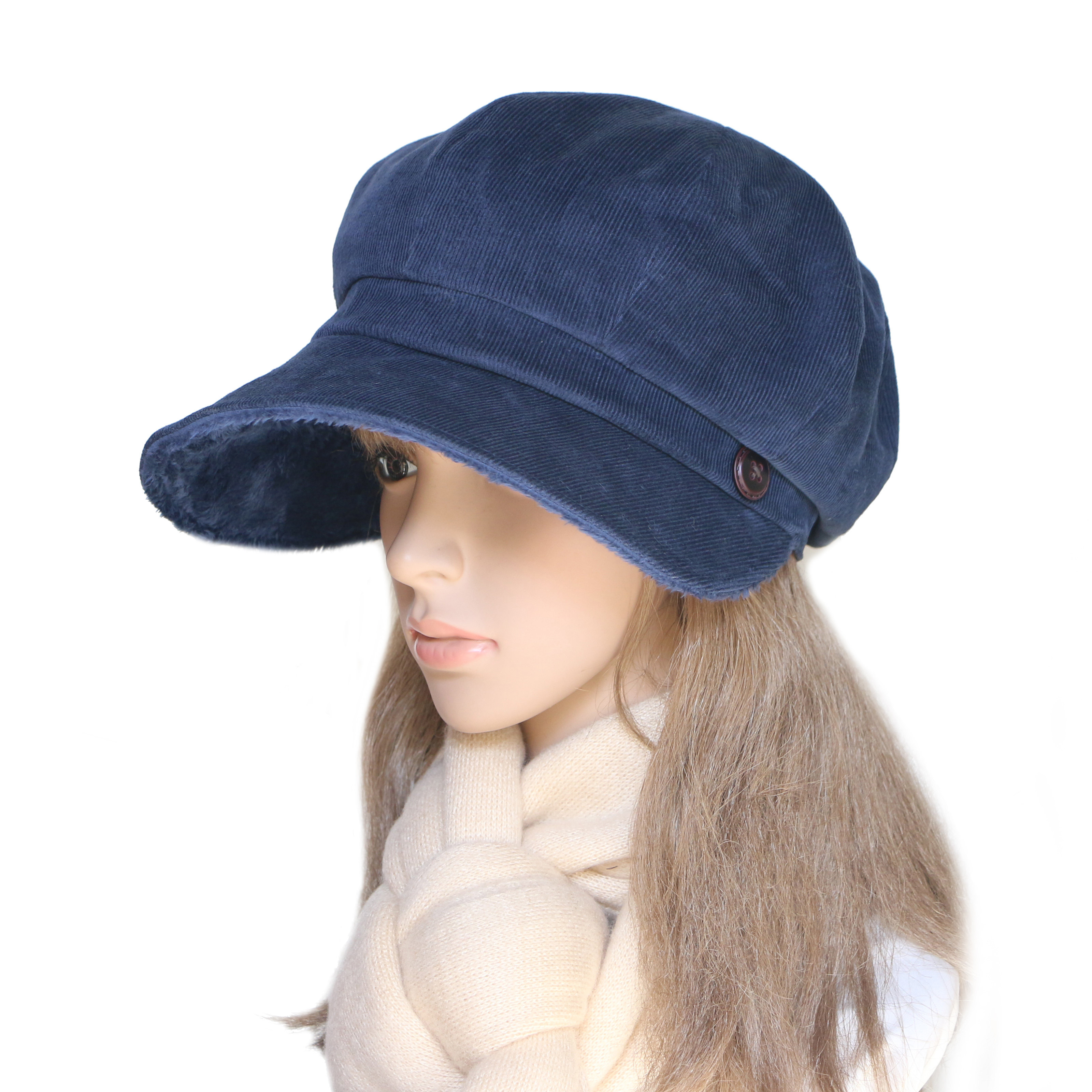 日本秋冬季保暖女帽八角灯芯绒棒球机车帽子