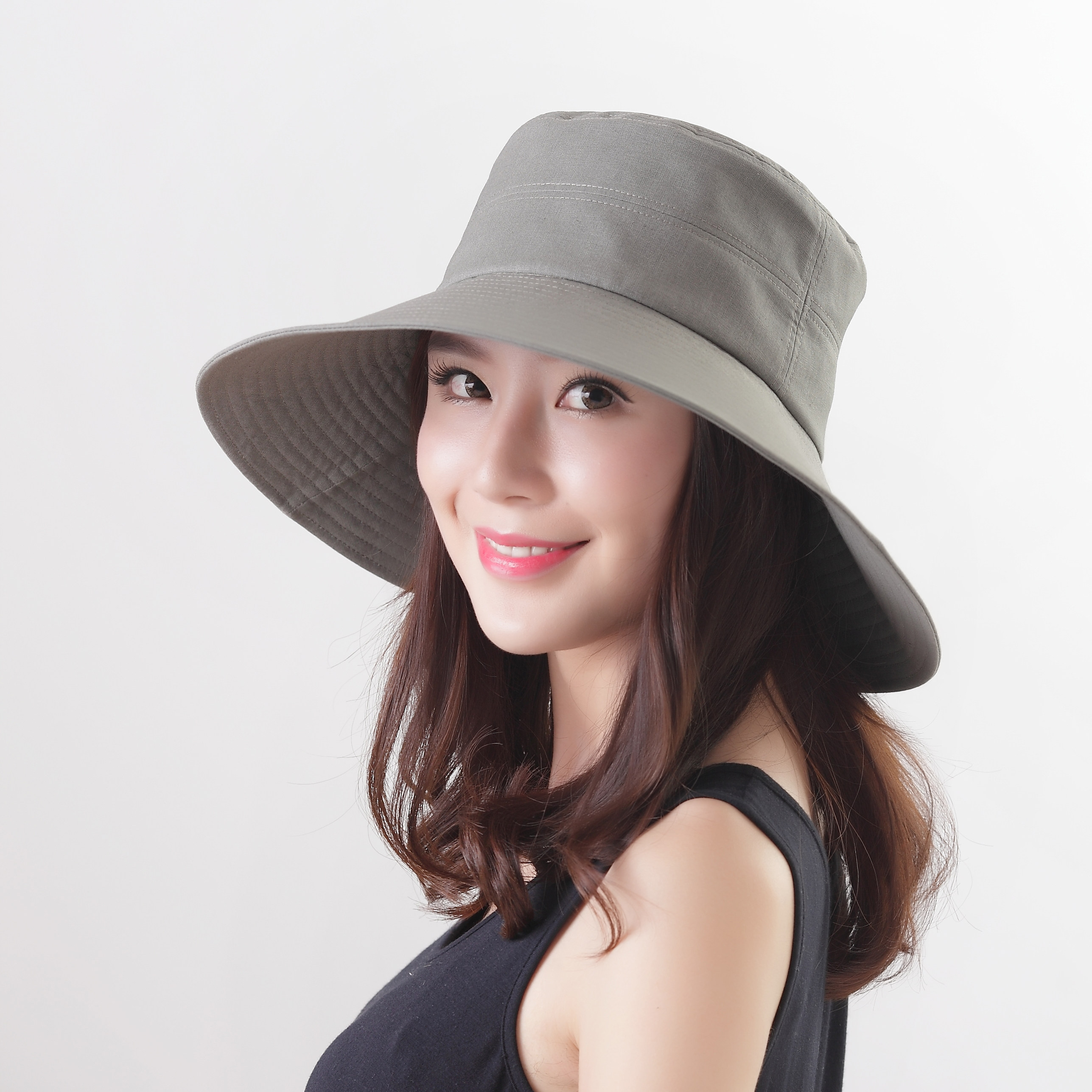 日本帽子女帽防紫外线遮阳帽太阳帽沙滩帽大帽沿纯色帽子