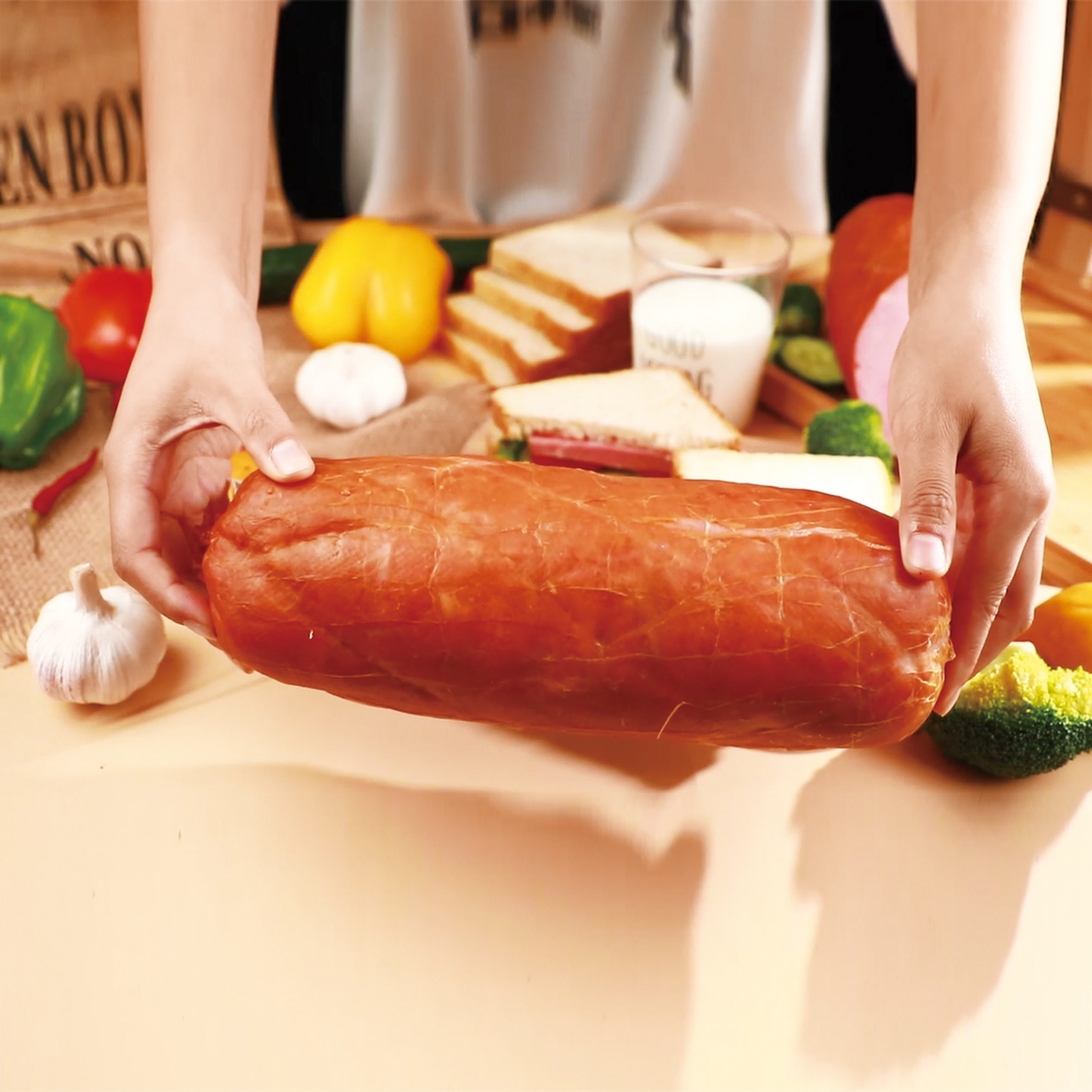 天津国顺里脊熏火腿约1500g三明治切片早餐超大根火腿肠天津特产