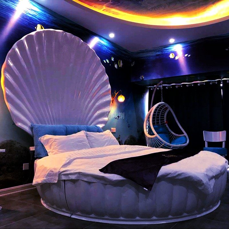 情趣酒店床圆床民家具水床豪华轻奢主题宾馆皮艺床