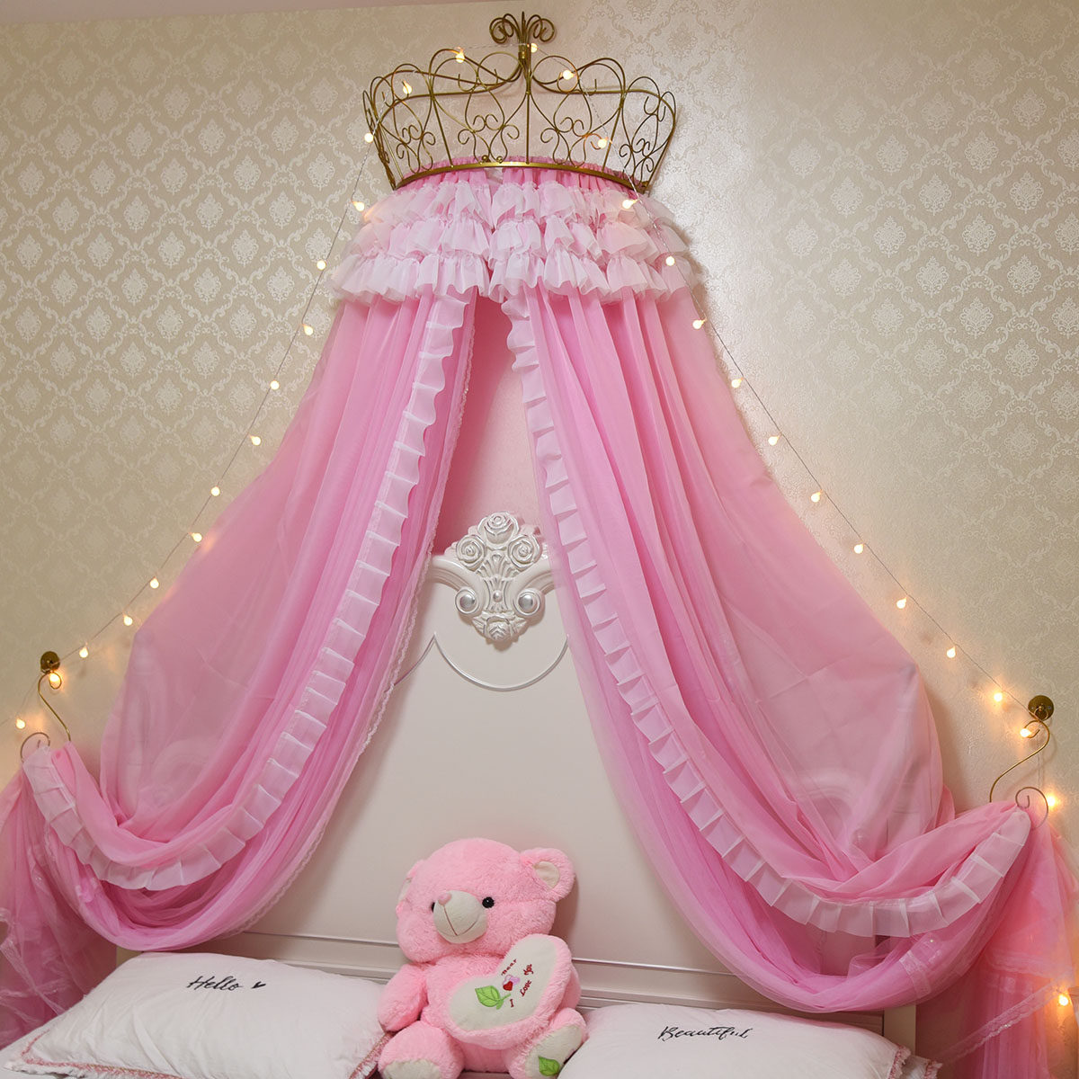 ins少女皇冠床幔卧室装饰帘子落地纱幔帷幔床幔