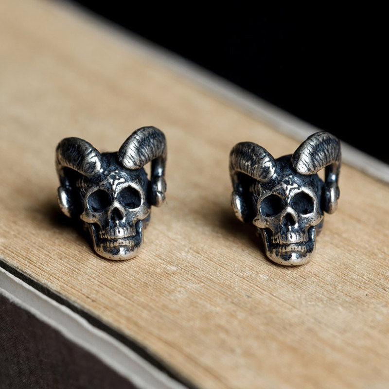 纯银恶魔骷髅男生耳钉男潮单只韩版个性霸气耳钉
