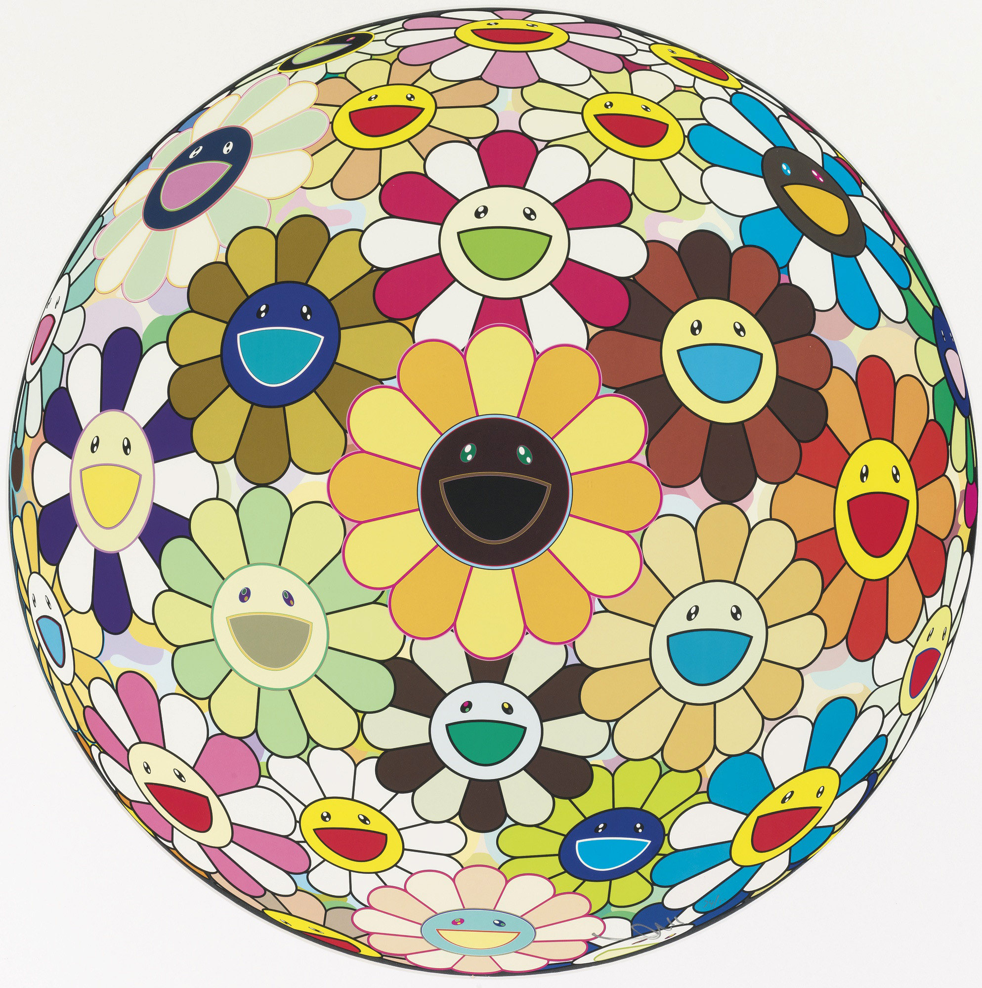 村上太阳花北欧装饰画瓷画卧室客厅工作室挂画圆形现代装饰画