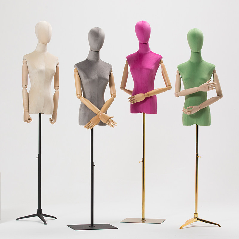 韩版模特道具女服服装店假人半身彩色丝绒带头服装模特