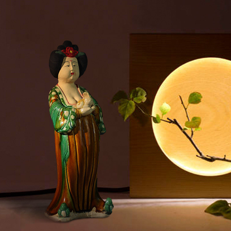 唐三彩仕女陶瓷艺术品唐代复古美女电视柜书架装饰品摆件