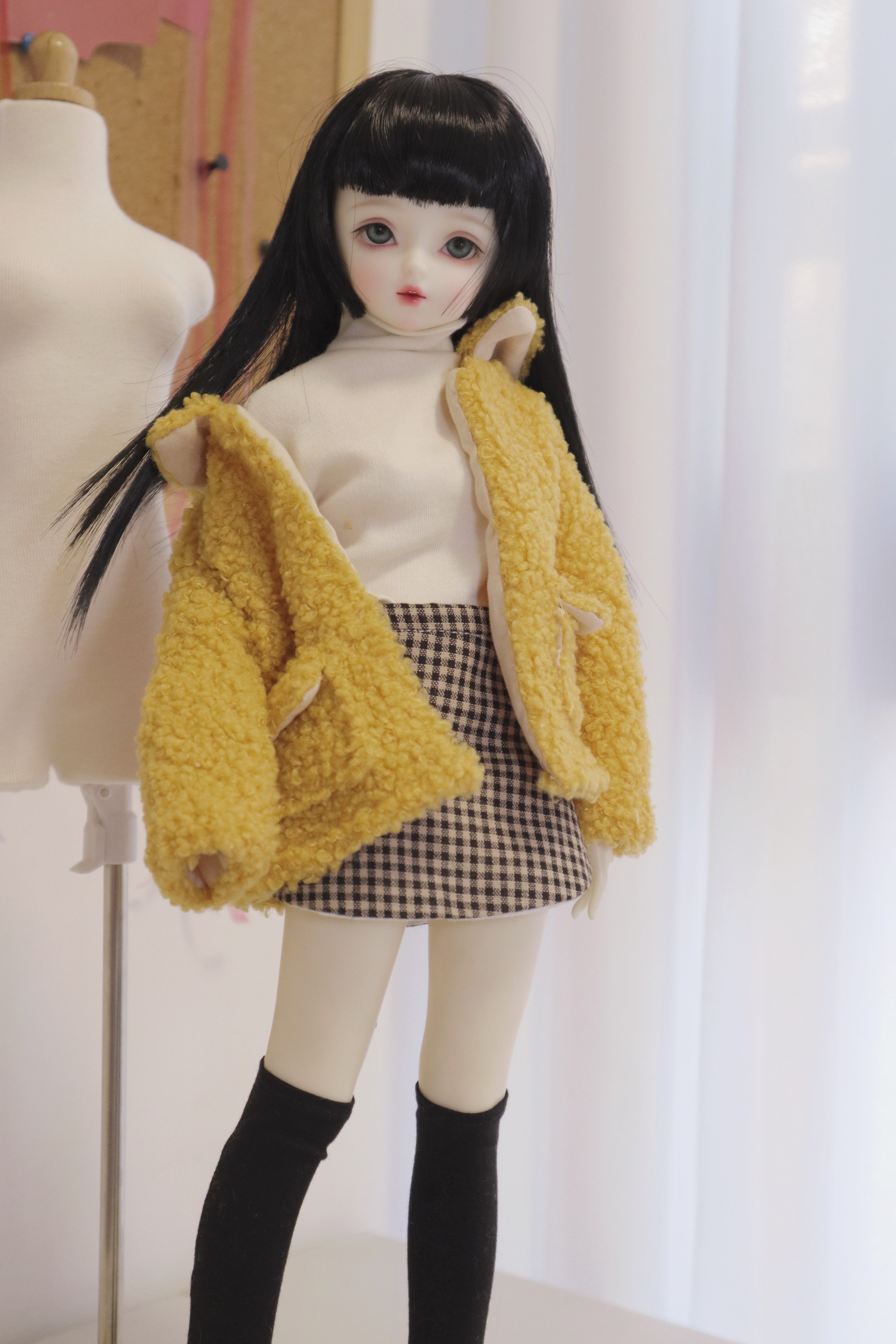 娃娃冬款外套字裙格子内搭高领bjd4毛外套羊羔bjd娃娃