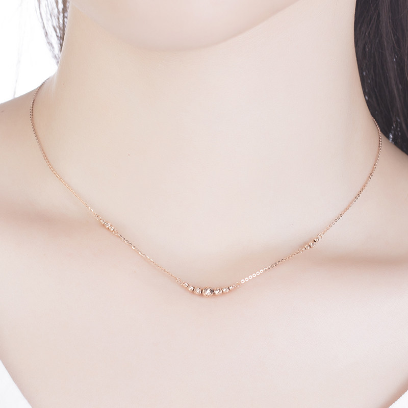 六福珠宝车花圆珠彩金项链女18k金项链吊坠套链送礼l18tbkn0031r