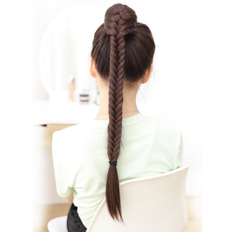 马尾假发手工编制鱼骨辫子长直中长马尾