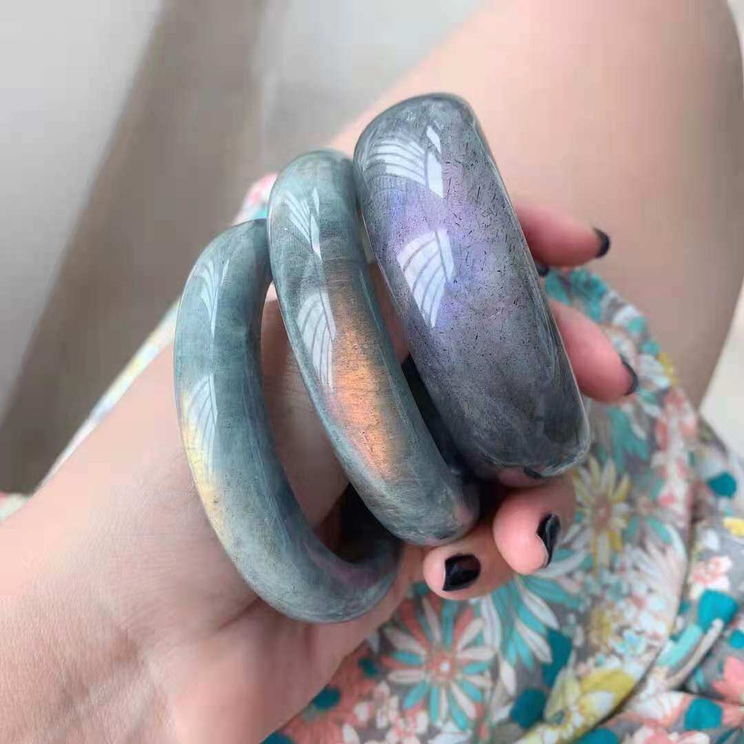 鸿鑫镯子猫眼石猫眼蓝光冰种水晶珠宝欧若拉长石手镯