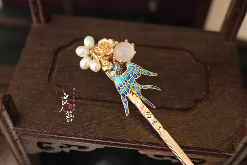 锦衣之下袁今夏同款簪子烧蓝燕子珍珠发簪汉服女友礼物盘头发饰钗