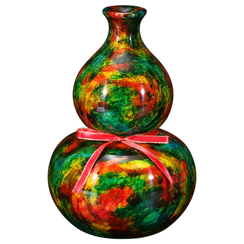 吉善缘天然七彩玉葫芦摆件台湾玉石花瓶精品客厅摆件