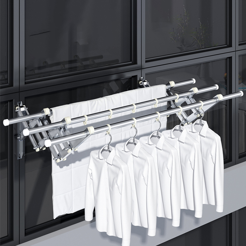 不锈钢伸缩晾衣架阳台窗外折叠晒衣架家用室外推拉置地