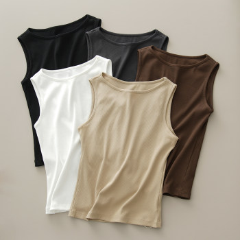Ecosy Vest ຂອງແມ່ຍິງຫນຶ່ງຄໍ threaded ດ້ານເທິງສີແຂງບາງໆຮອບຄໍລຸ່ມລຸ່ມ Shandong ຮ້ານອອນໄລນ໌ Summer Style