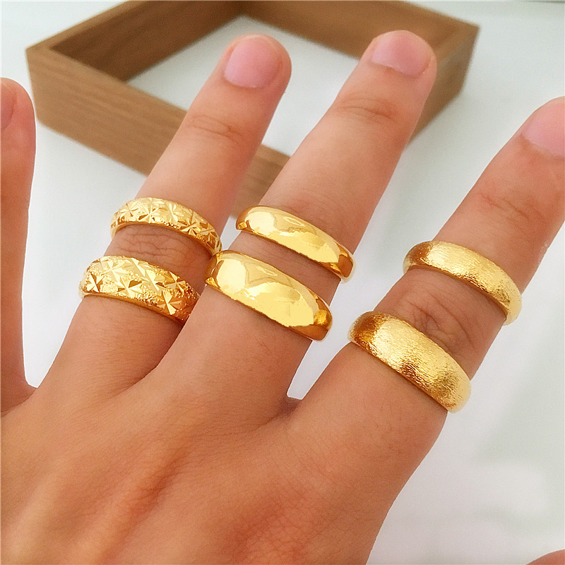 不掉掉色仿真真假黄金磨砂满天星光面开口结婚戒指