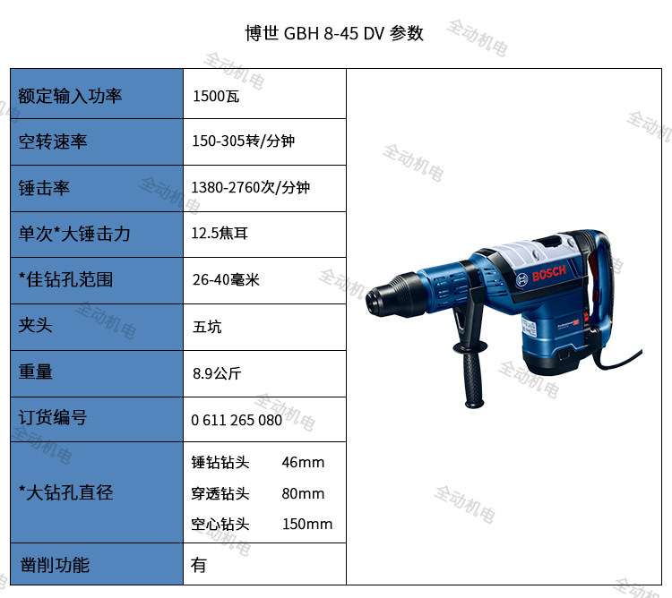 bosch博世电动工具gbh845dv五坑电锤电镐二用电锤
