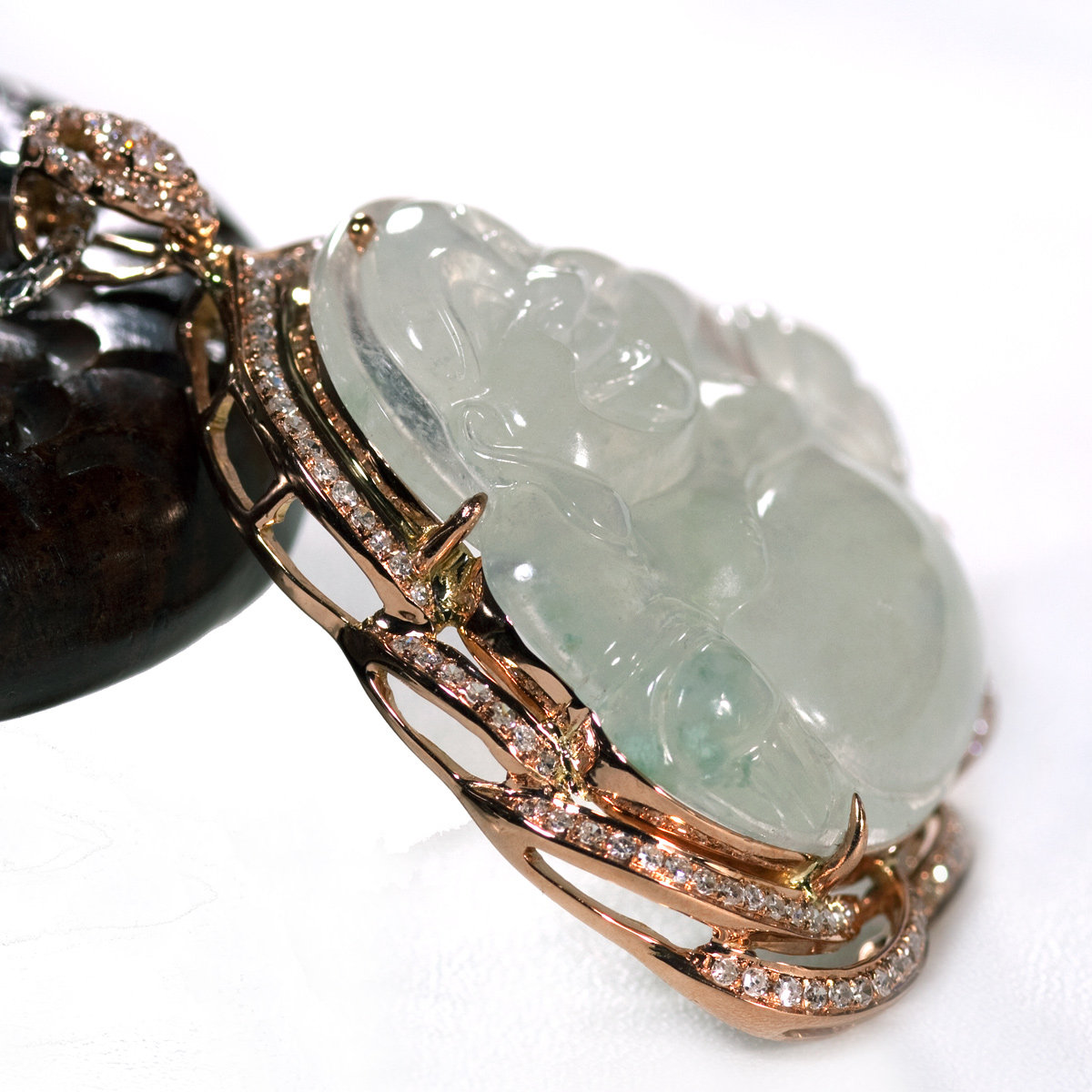 钰达吊坠玉佛挂件佛玉弥勒镶钻翡翠金镶钻玫瑰颈饰