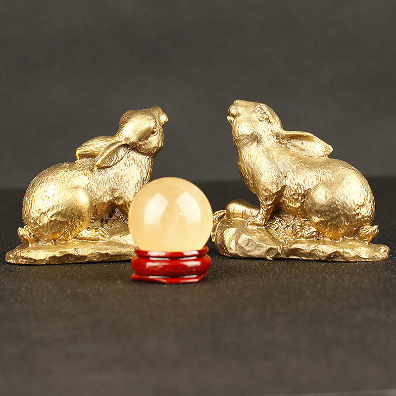 牛年生肖纯铜双兔护岁琉璃摆件2021年摆件