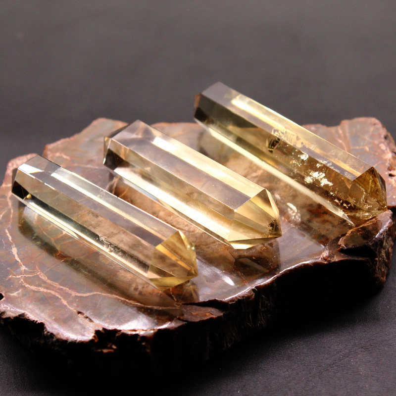 水晶灵昌碎石天然黄水晶双尖棱柱摆件灵摆摆件