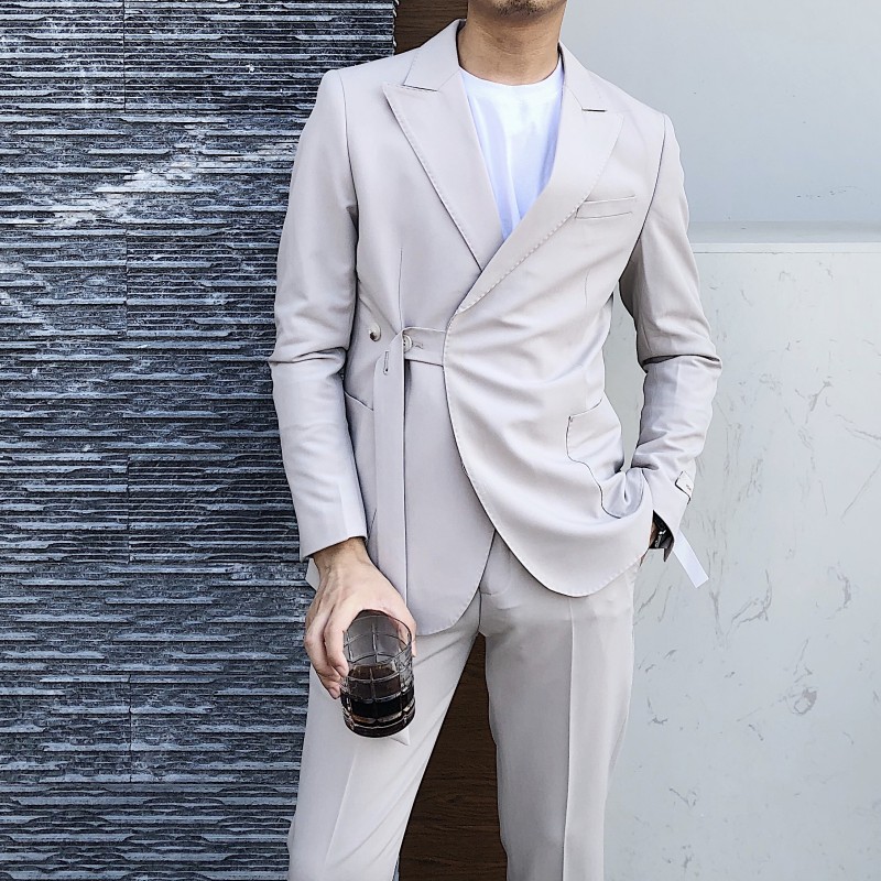 2020秋季绅士婚礼宴会休闲西服套装青年修身轻熟潮流西装两件套男