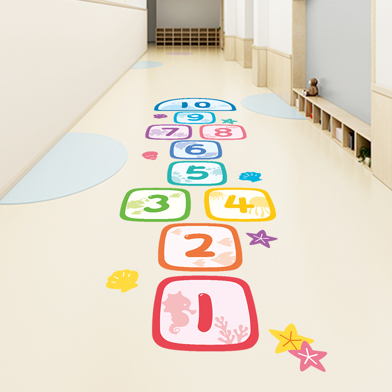 幼儿园卡通数字房子格子游戏儿童地面墙贴