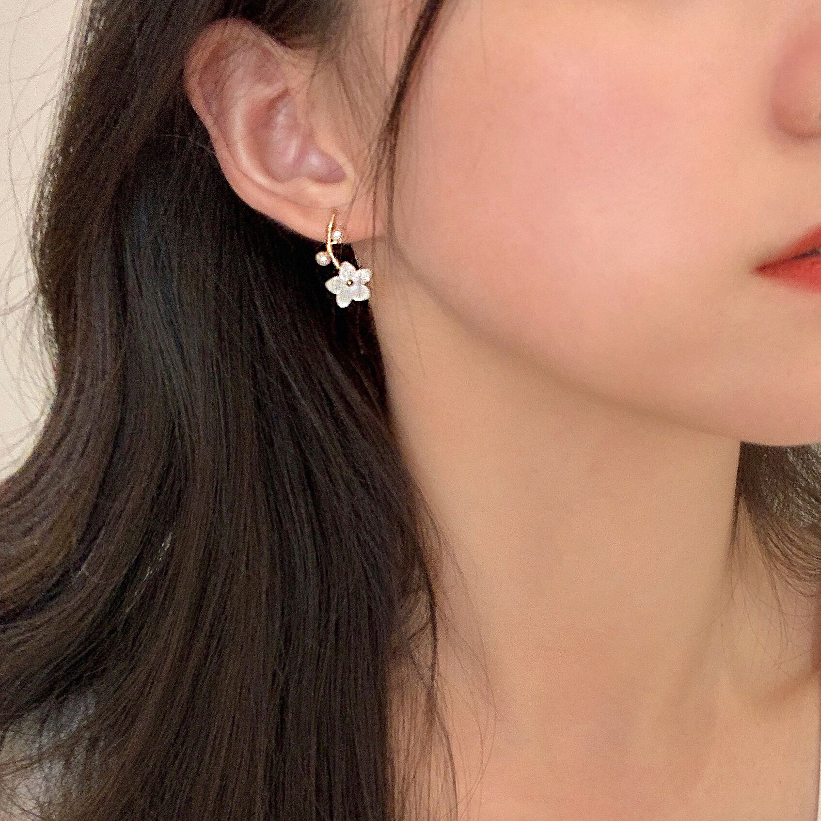 cecilialin花朵14k包金耳环耳夹韩国气质网红ins耳钉