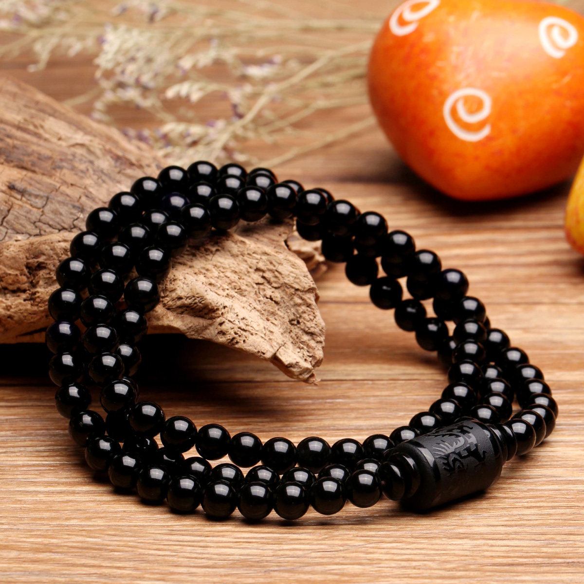 黑玛瑙手链情侣韩版开光水晶佛珠手串男女饰品情人节礼物个性