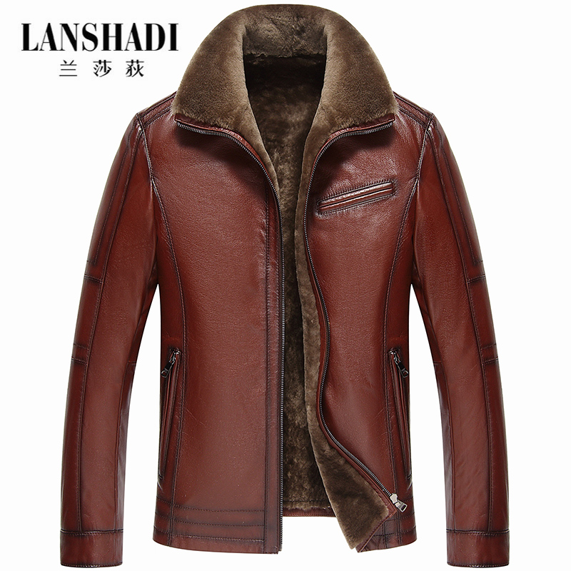 冬季皮毛一体男真皮皮衣翻领爸爸装大码皮夹克头层牛皮海宁皮外套