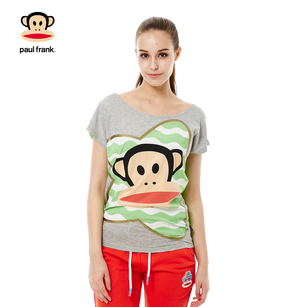 paul frank/大嘴猴短袖女夏季休闲卡通动漫印花纯棉运动上衣t恤潮