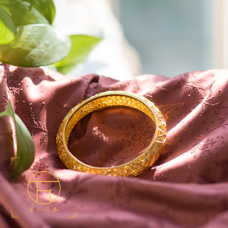 花丝纯金古法万宝德宝德原创镶嵌手镯手环黄金手镯