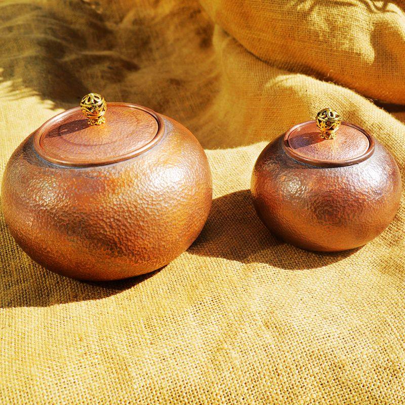 茶叶罐手工打造熟铜纯铜七彩茶罐储存罐自然氧化茶叶罐