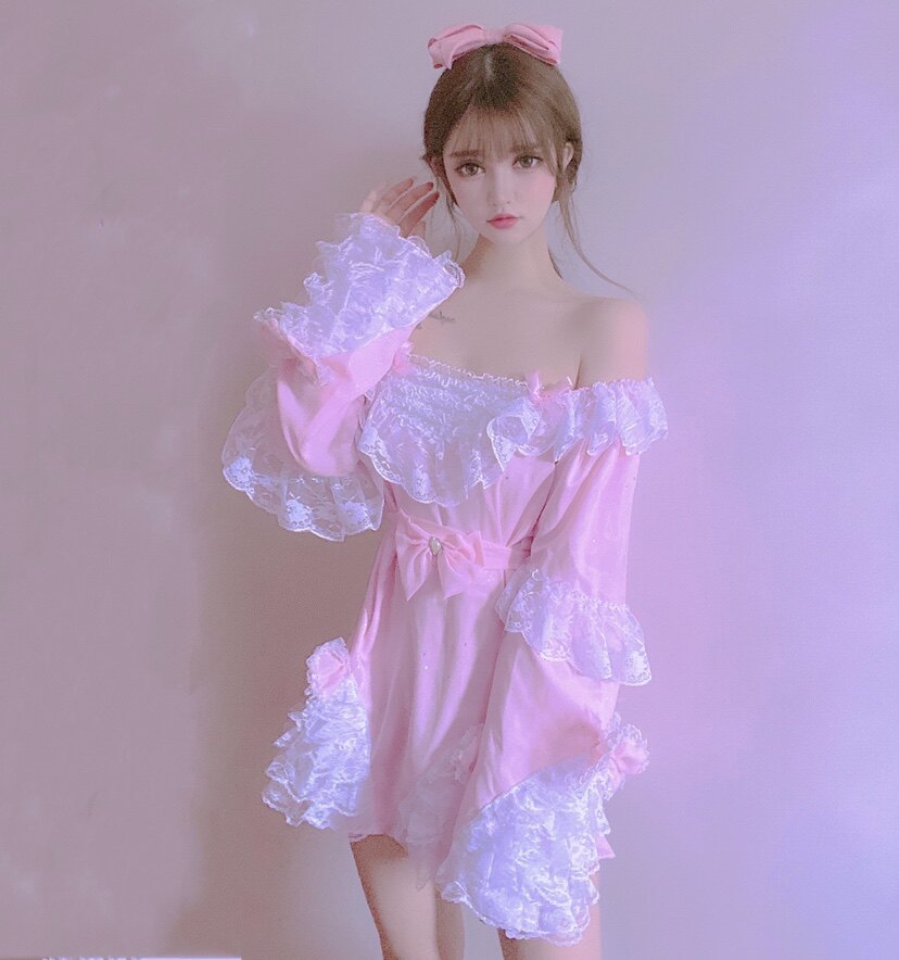 梦幻公主少女洛丽塔重工一字两穿显瘦可爱娃娃连衣裙连衣裙