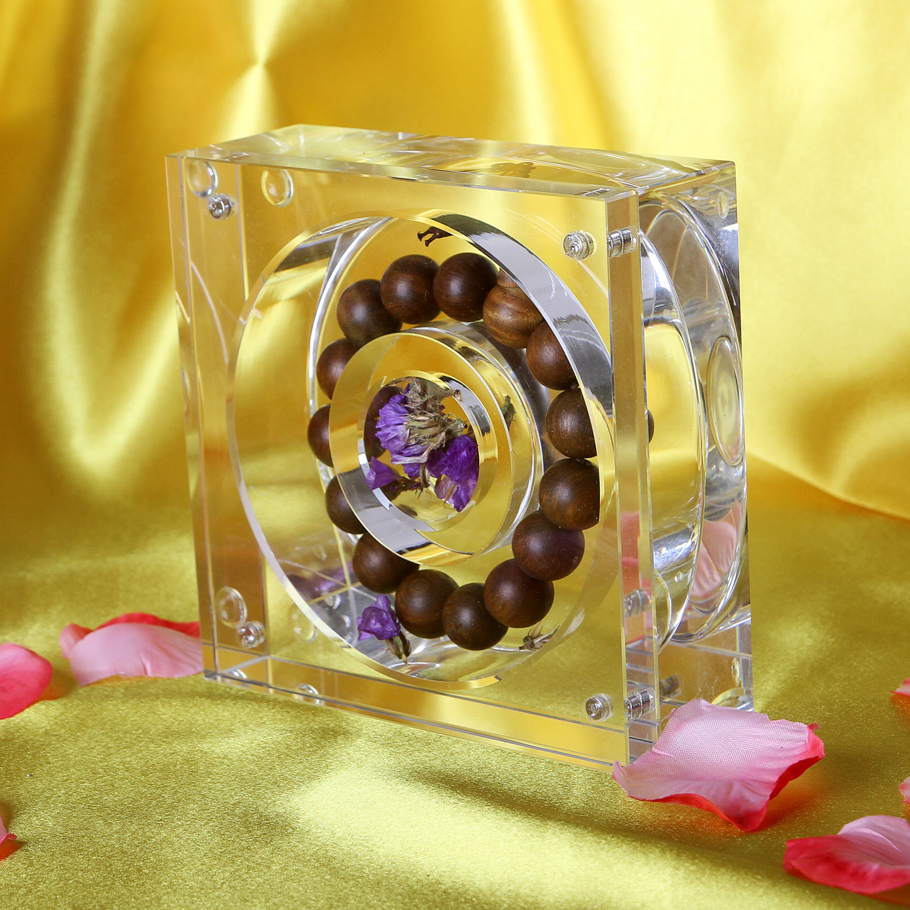 定制密封养珠手盒子水晶透明收藏圆形佛珠展示首饰盒