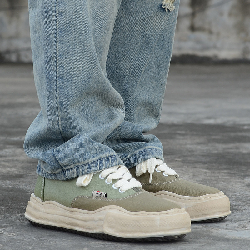 三原康裕mmy溶解余文乐复古做旧小脏厚底男板帆布鞋