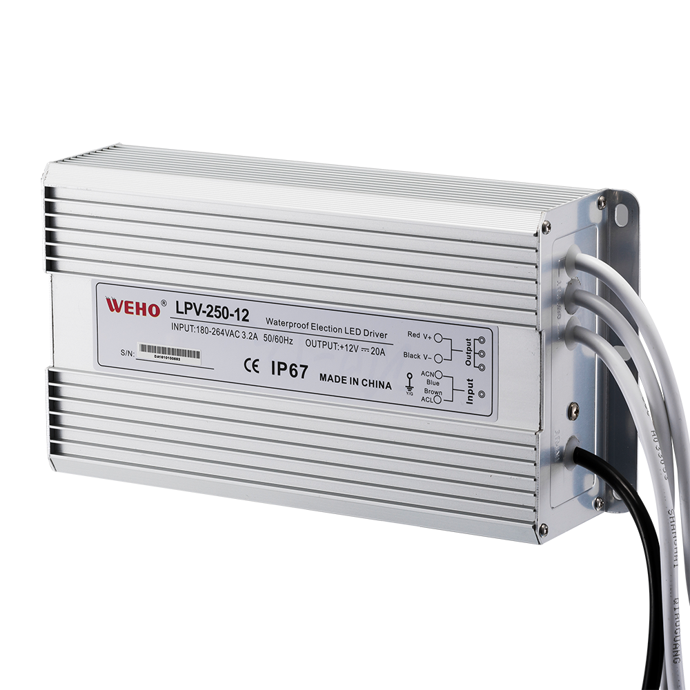 防水ip67250w开关电源24v10a室外电源lpv25012户外照明开关电源