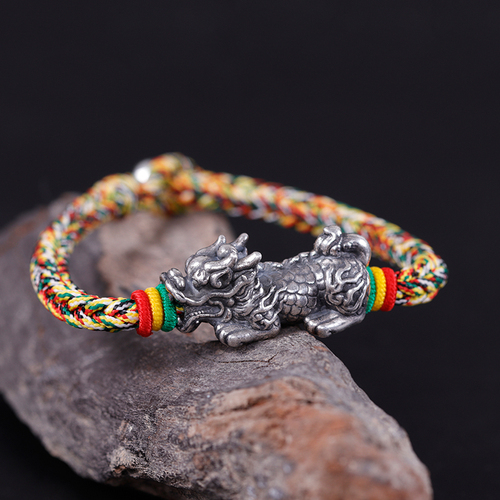 麒麟手链潮男士纯银转运珠女编织绳手绳皮丘招财貔貅端午节五彩绳